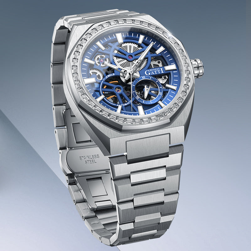 BONEST GATTI Automatic Watch Self Wind Movement Round Shaped Case Skeleton BG8801-s