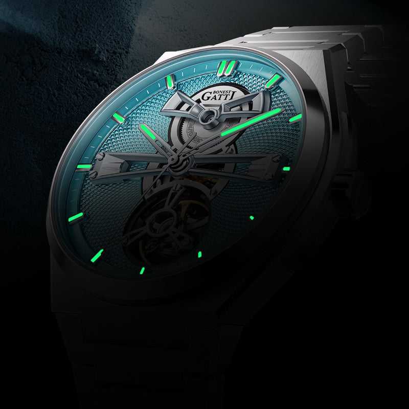 BONEST GATTI Men Watch 44 Zirconia Stones Bezel Crystal Sapphire Automatic Movement Round Shaped 316L Case Skeleton 5ATM Watch BG8014