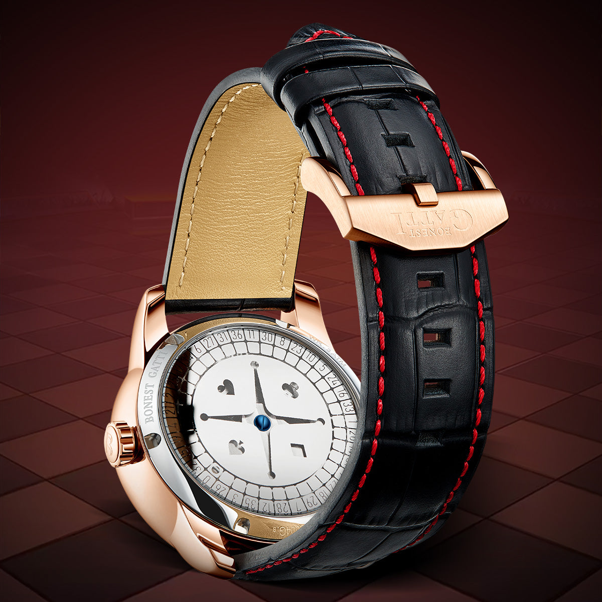 BONEST GATTI Gemstone European Roulette Game Watch Automatic Movement Handcrafted Zircon Setting Dial BG8004