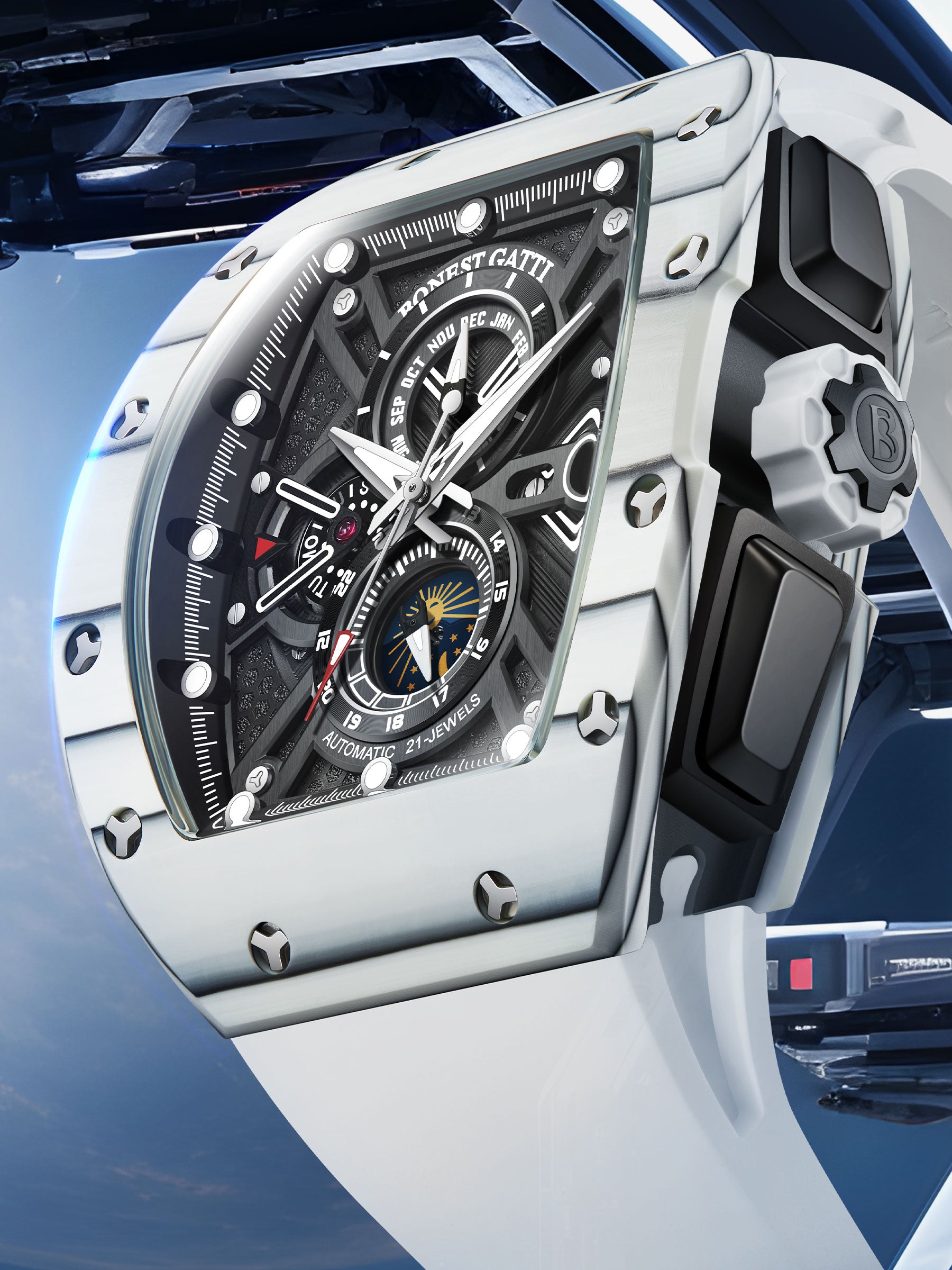BG9007 Automatic Carbon Fiber case sapphire crystal glass men’s watch with multi function