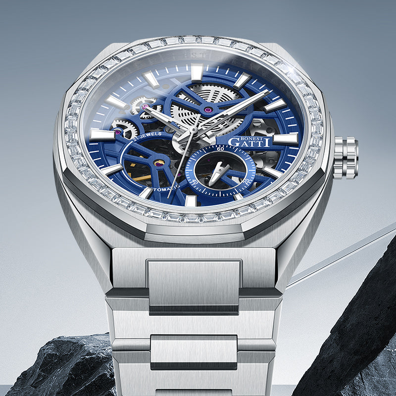 BONEST GATTI Automatic Watch Self Wind Movement Round Shaped Case Skeleton BG8801-s