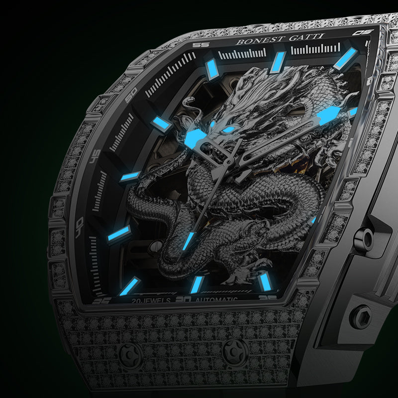 BONEST GATTI Barrel Dragon 184 zircon Bezel Men's Automatic Mechanical Watch Luminous BG5605
