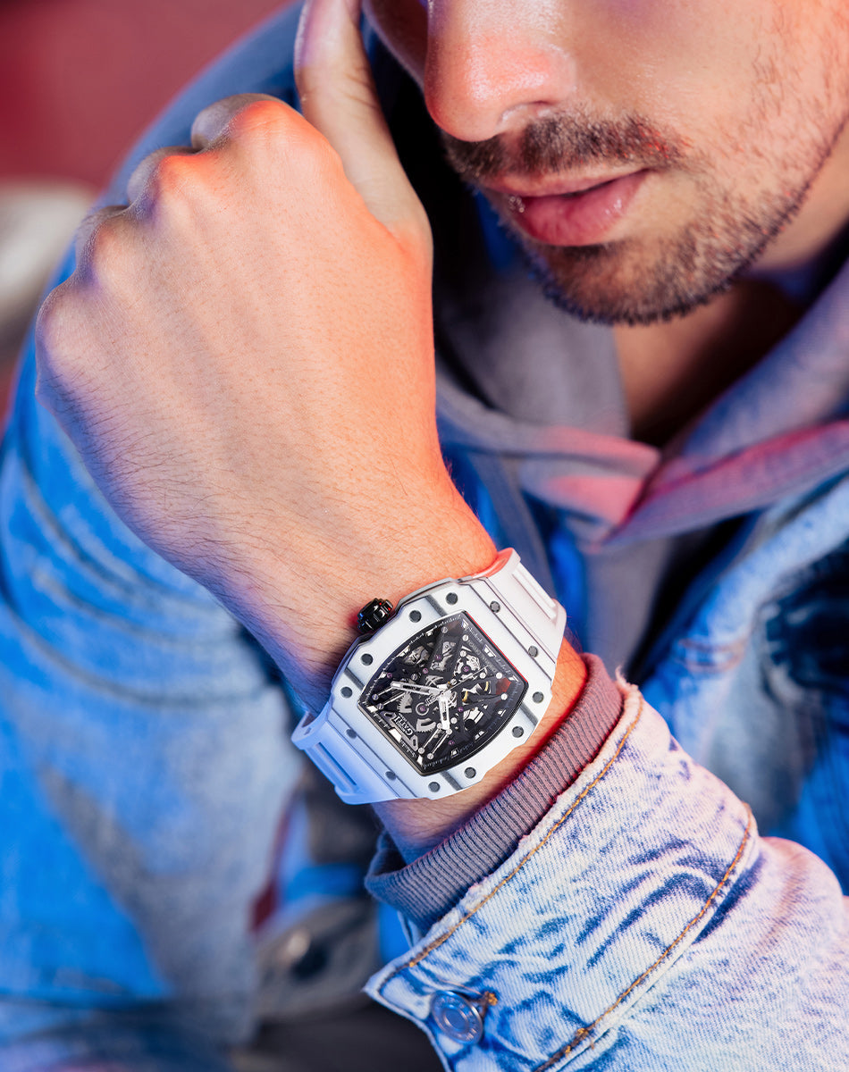 BONEST GATTI Carbon Fiber Titanium Alloy Case Barrel shaped watch Skeleton Movement Watch BG9906