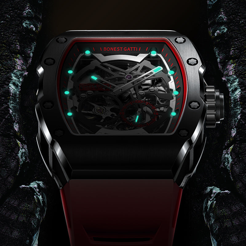 BONEST GATTI CITIZEN Skeleton Automatic Mechanical Movement Sapphire Barrel shaped Case Luminous BG9901-A