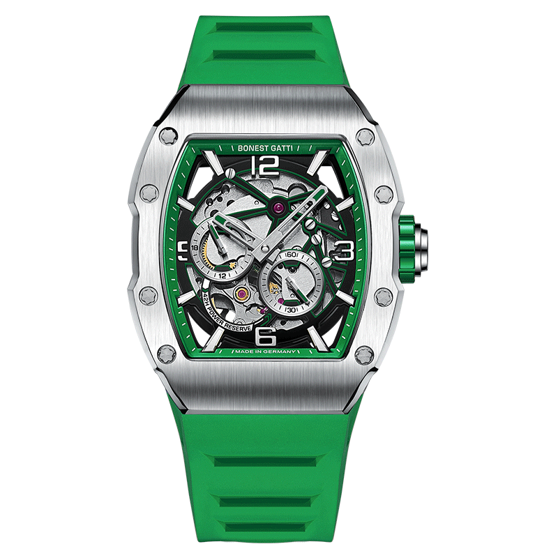 BONEST GATTI Barrel shaped Skeleton Sapphire Crystal CITIZEN Movement Watch BG9903