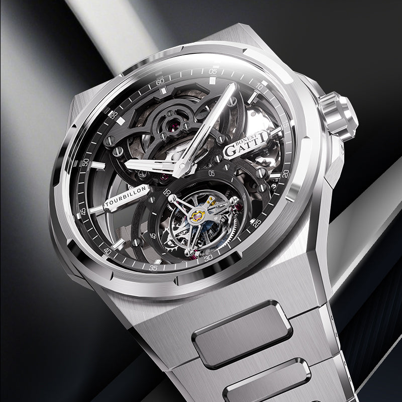 BONEST GATTI Automatic Tourbillon Watch Skeleton Self Wind 80H Power Reserve Sapphire Crystal Luminous Watch BG7004