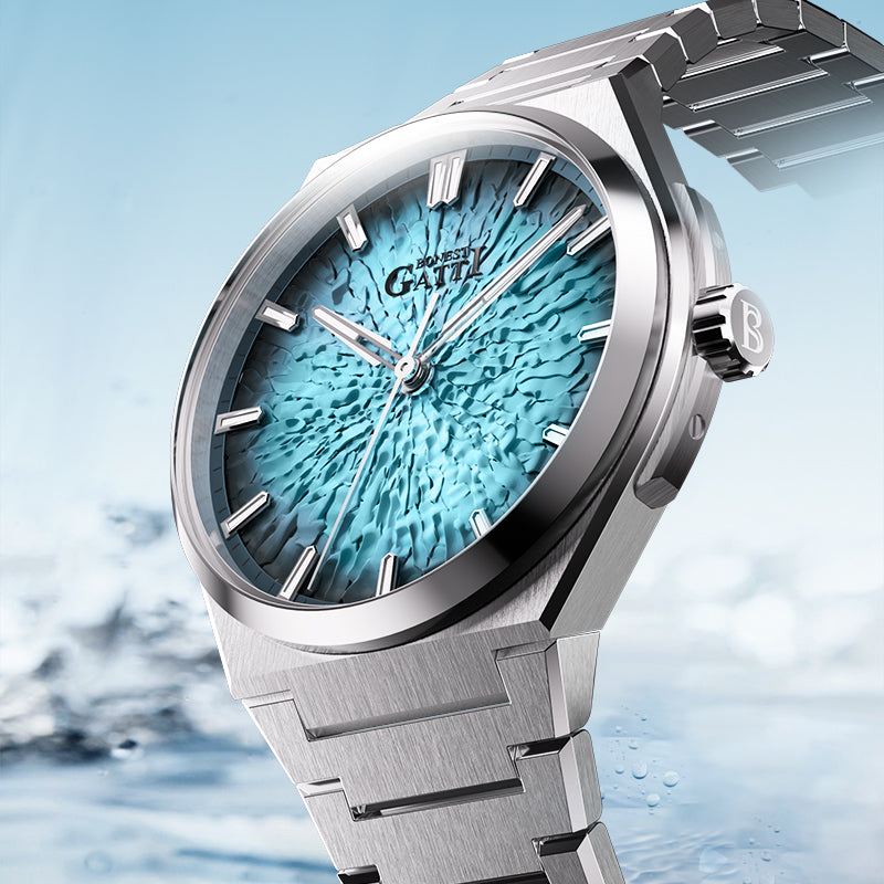 BONEST GATTI Automatic Men Watch Ice Crack Pattern Dial Self Wind Movement Sapphire Crystal Luminous Business Watch BG8013